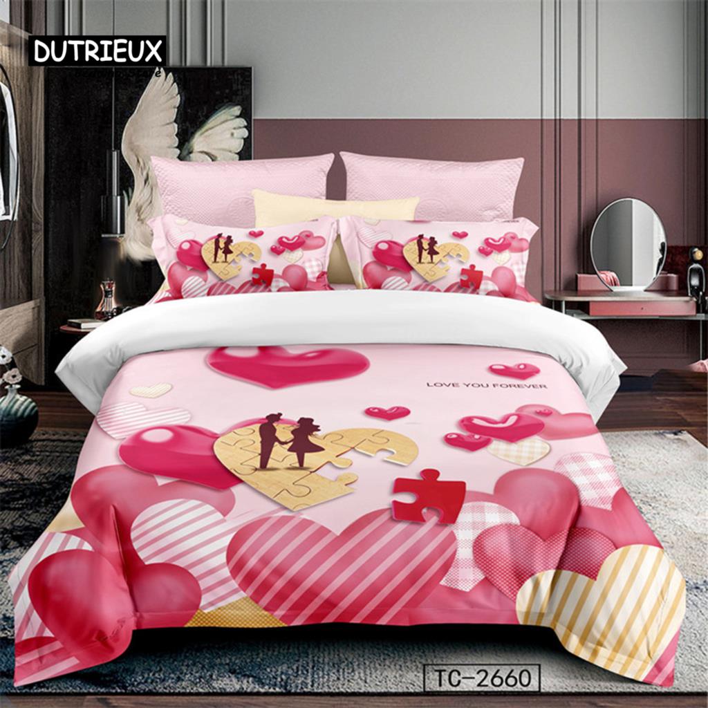 Love Heart Bedding Sets Queen Size Microfiber Romantic Wedding Duvet Cover Set Gift For Valentine's Day For Girls Women Bedroom