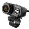 Motorcycle Dual USB Voltmeter Charger MultiFunction Temperature Meter with Waterproof Cover
