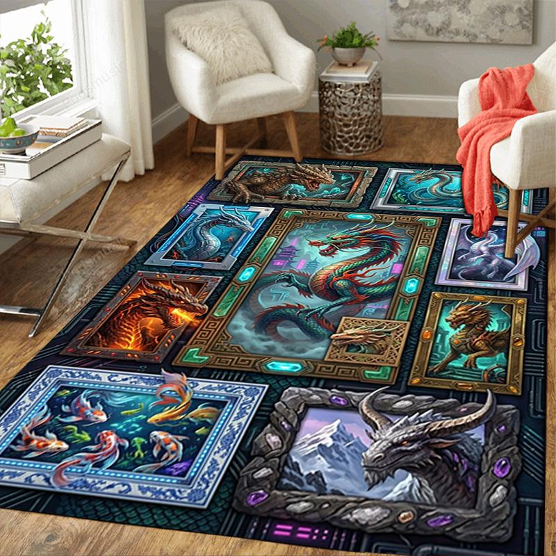 Fantasy Dragon Gallery Pattern Rug Floor Mat for Living Room or Bedroom Soft and Comfortable Carpet a Gift for Birthday and Holiday.