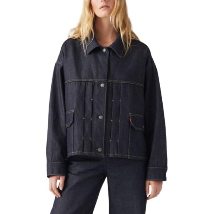 Levis FW24 Wellthread Series Pleated Detail Loose Comfortable Denim Jacket Women Jacket Deep-Indigo A9186-0000