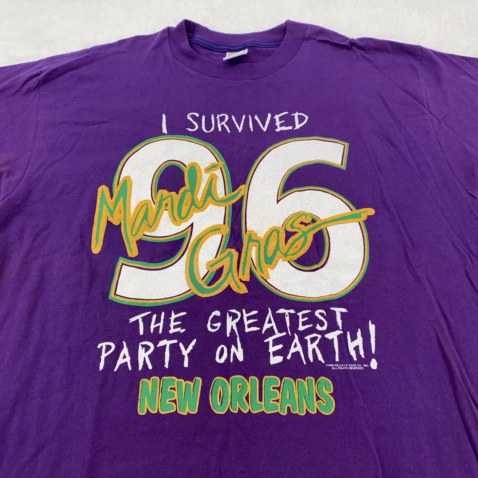 

Vintage 1996 I Survived Mardi Gras Shirt Mens XL New Orleans Party 90s Tee S