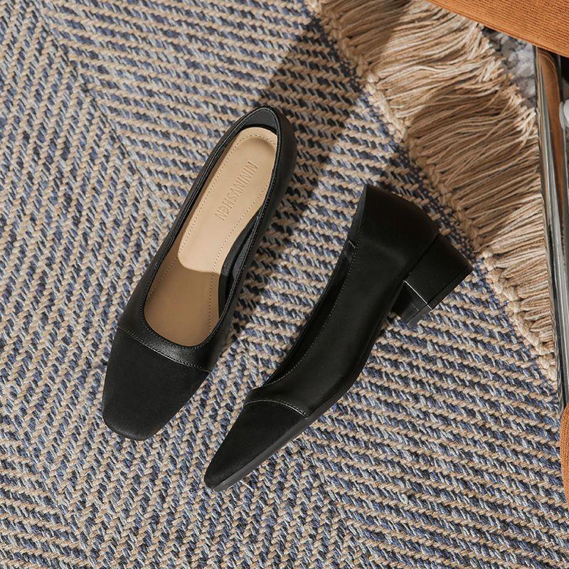 Ladies Summer Footwear with Medium Heels Heel Shoes for Women 2024 Office Normal Leather Casual Square Toe Moccasins Discount A