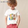 European Boys' Cartoon Animal Print Cotton T-Shirt - Short Sleeve, Round Neck