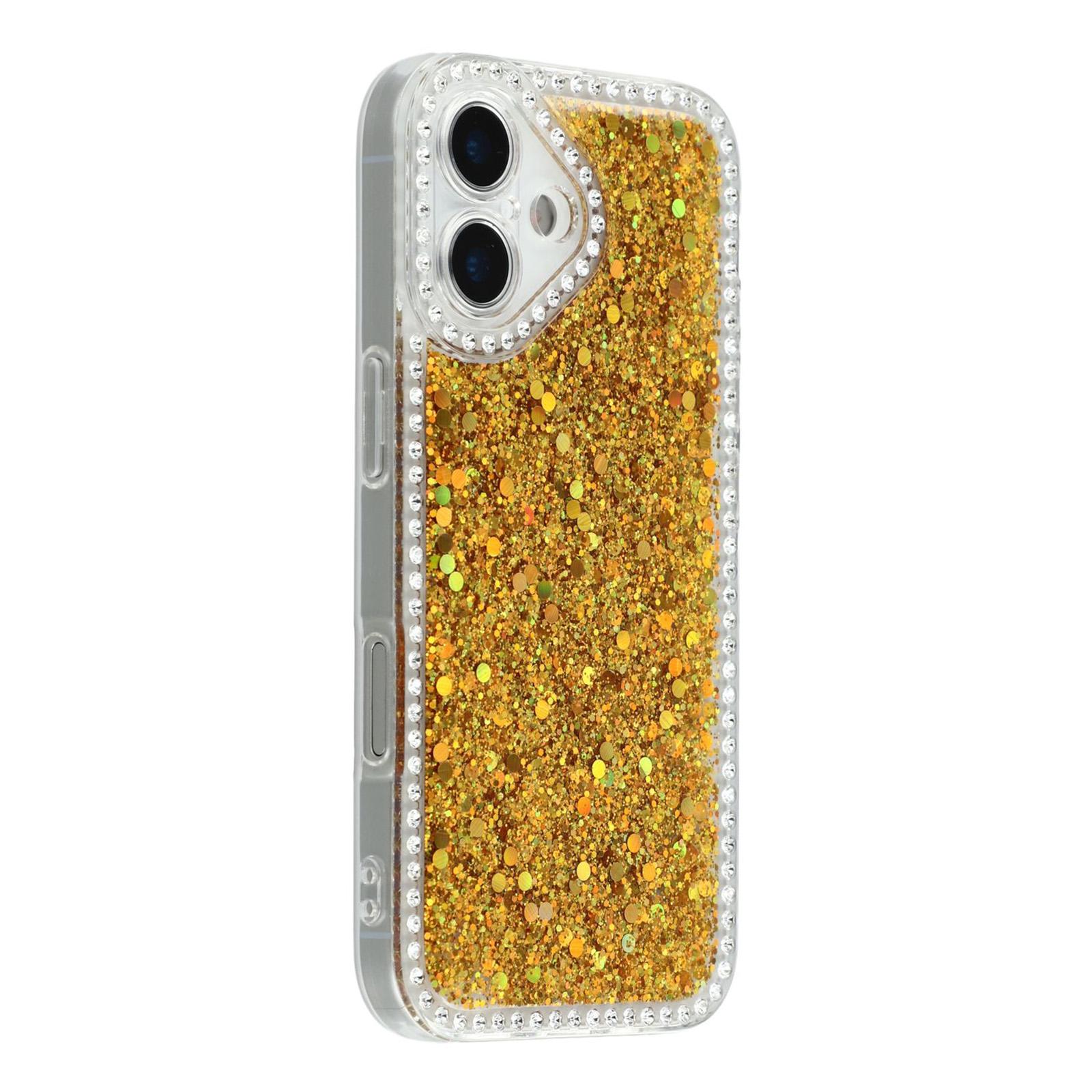 

For iPhone 17 Case Rhinestone Edge Glitter Epoxy TPU Phone Cover Gold
