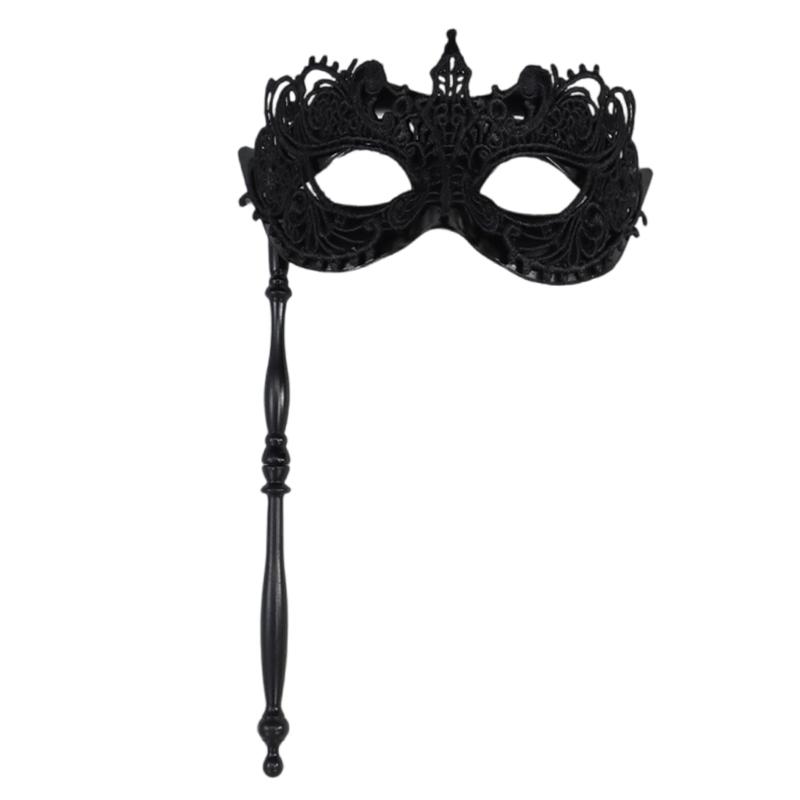 Sophisticated Handheld Parties Mask For Masquerades Event Feathered Lace Design Lightweight Build Comfortable Grip
