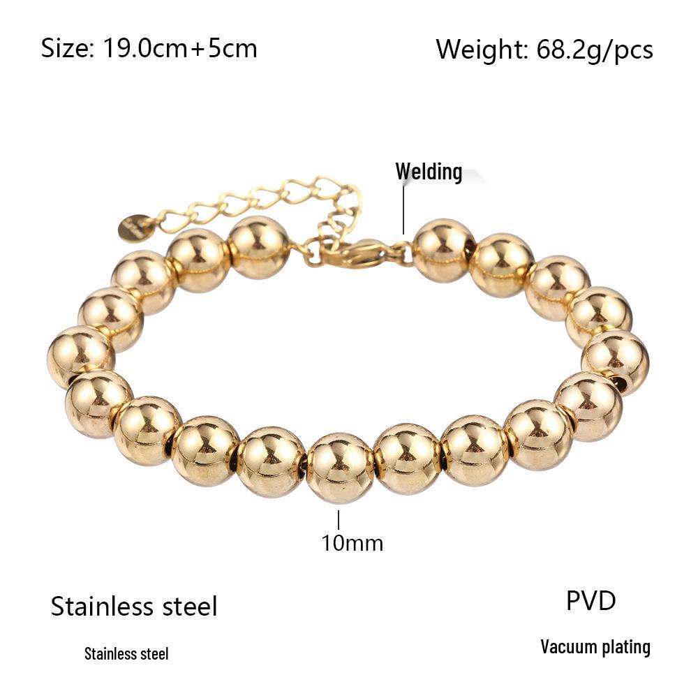 Bracelet Européen & Américain Minimaliste en Acier Inoxydable Élastique à Perles Dorées pour Femmes