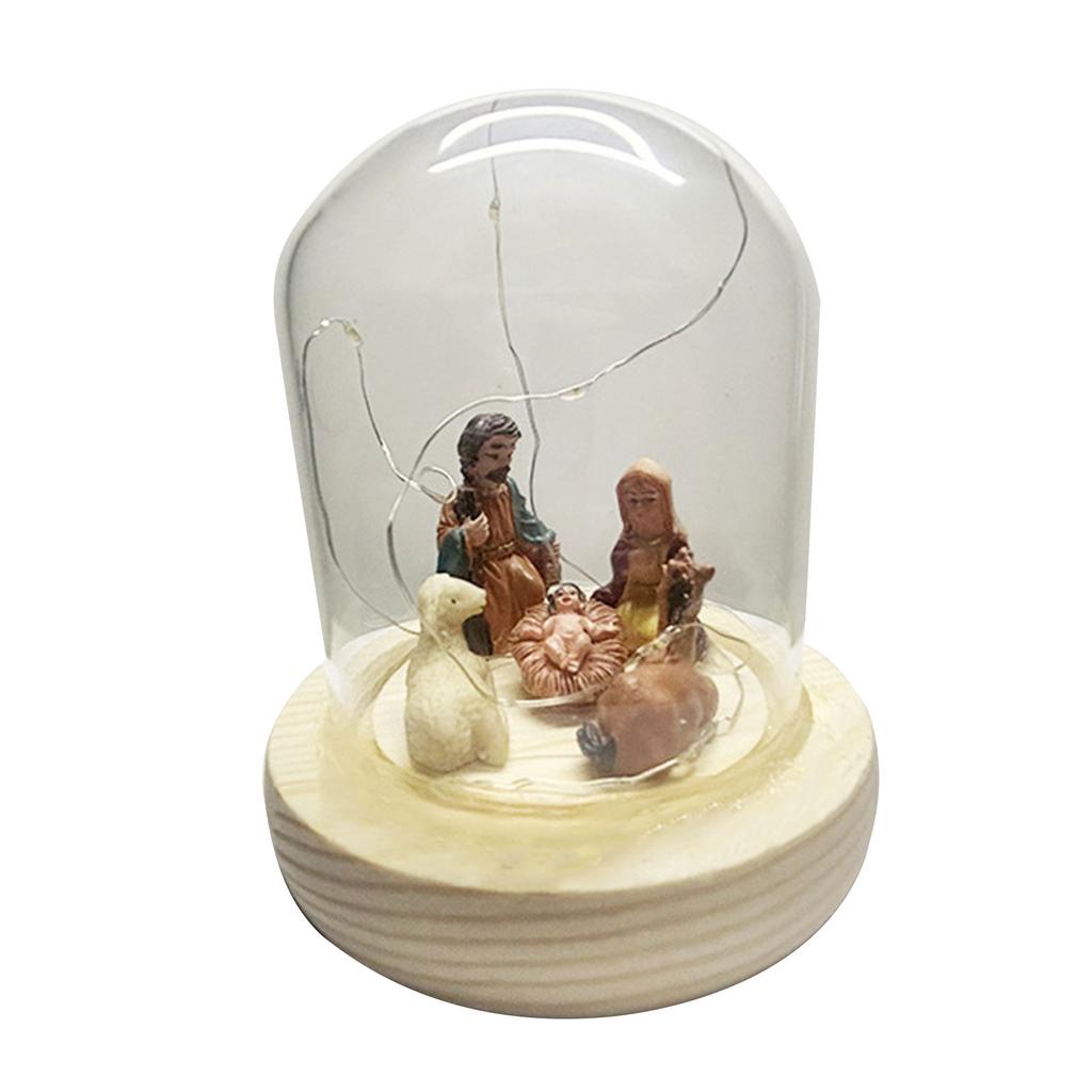 Glass Christmas Led Nativity Scene Figurine Glowing Ornament Crafts for Festival Wedding Birthday Party Decoration