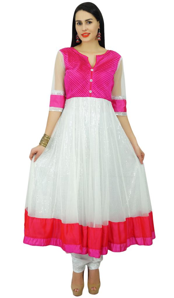 Atasi Womens White Anarkali Salwaar Suit with Dupatta Chic Indian Ethnic