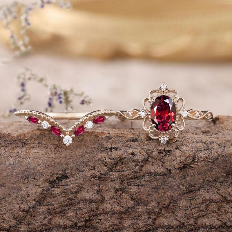 European and American new fashion red zircon inlaid with luxurious personality court-style women's rings
