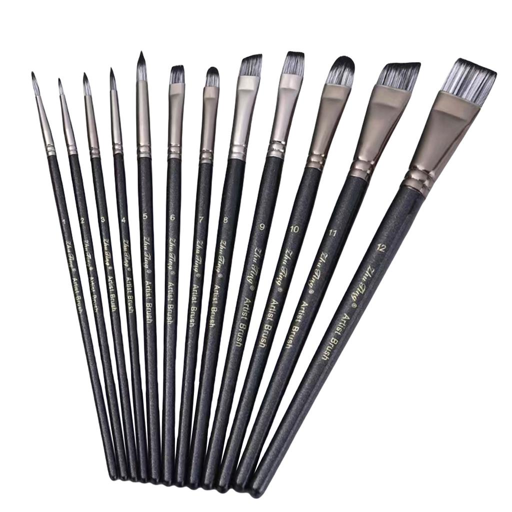 12 STÜCKE Künstlerpinsel Holzgriff Malpinsel für Kind Erwachsener Aquarell Gouaches Öl Acrylmalerei Gesichts- und Körperkunst