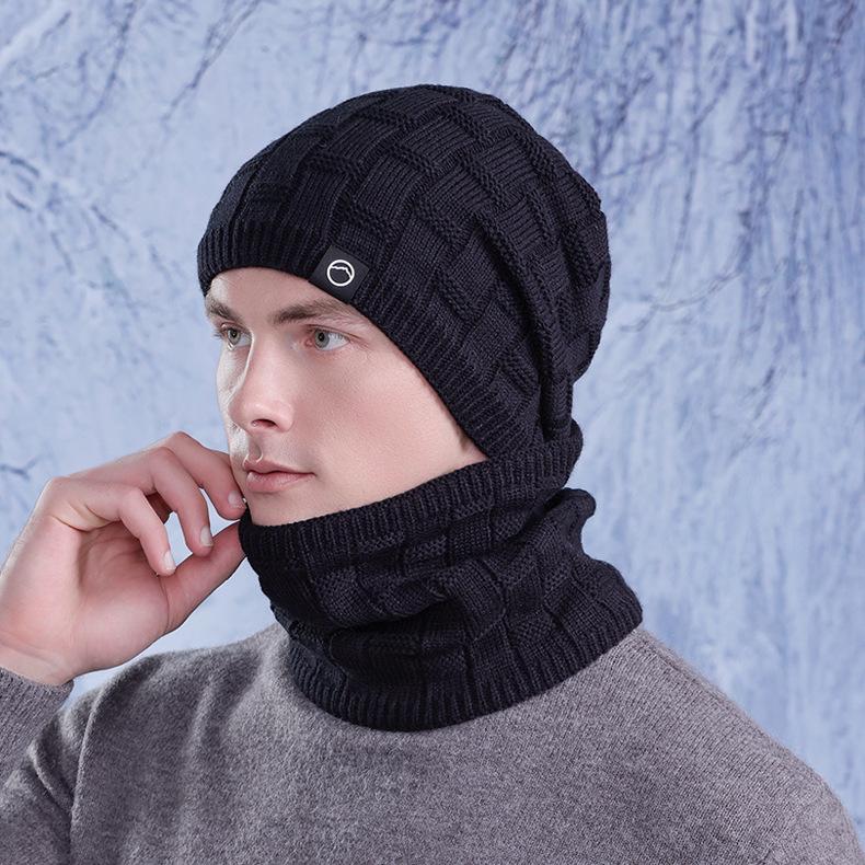 

Зимняя ветрозащитная защитная шапка для ушей, бархатная теплая шапка, шарф, костюм для мужчин и женщин, вязаная шерстяная шапка чёрный