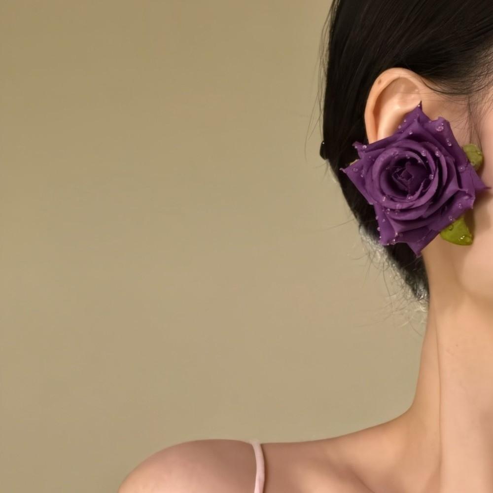 Cloth Floral Stud Earrings Solid Color Drop Earrings Retro Rose Flower Earrings  Women