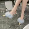 Fashion 2025 Summer Women Pump Feather Heels Simple Wind Mule Fashion Slippers Women's Slide Stiletto Heels Shoes for Women Heels