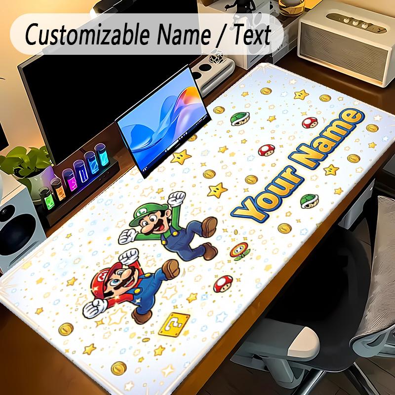 Large Mouse PadSuper Mario Custom Name Text Personalized Desk Mat Non Slip Gaming Pad
