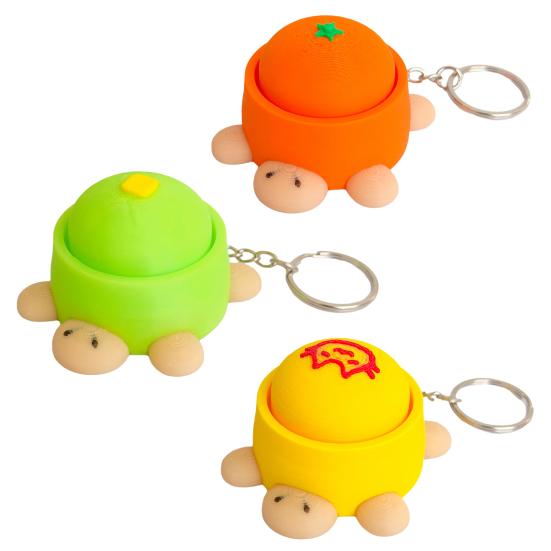 Keychain Pendant, Cartoon Turtle Design 3D Printed Food Keychain, Stress-Relief Buttons Finger-Clicking Keychain