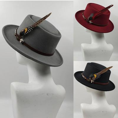 Καπέλο Pork Pie Ανδρικό Καπέλο Fedora Βρετανικό Vintage Στυλ Καπέλο Αξεσουάρ με Φτερά Πάρτι Σκηνή Καπέλο με Μικρό Γείσο Χονδρική