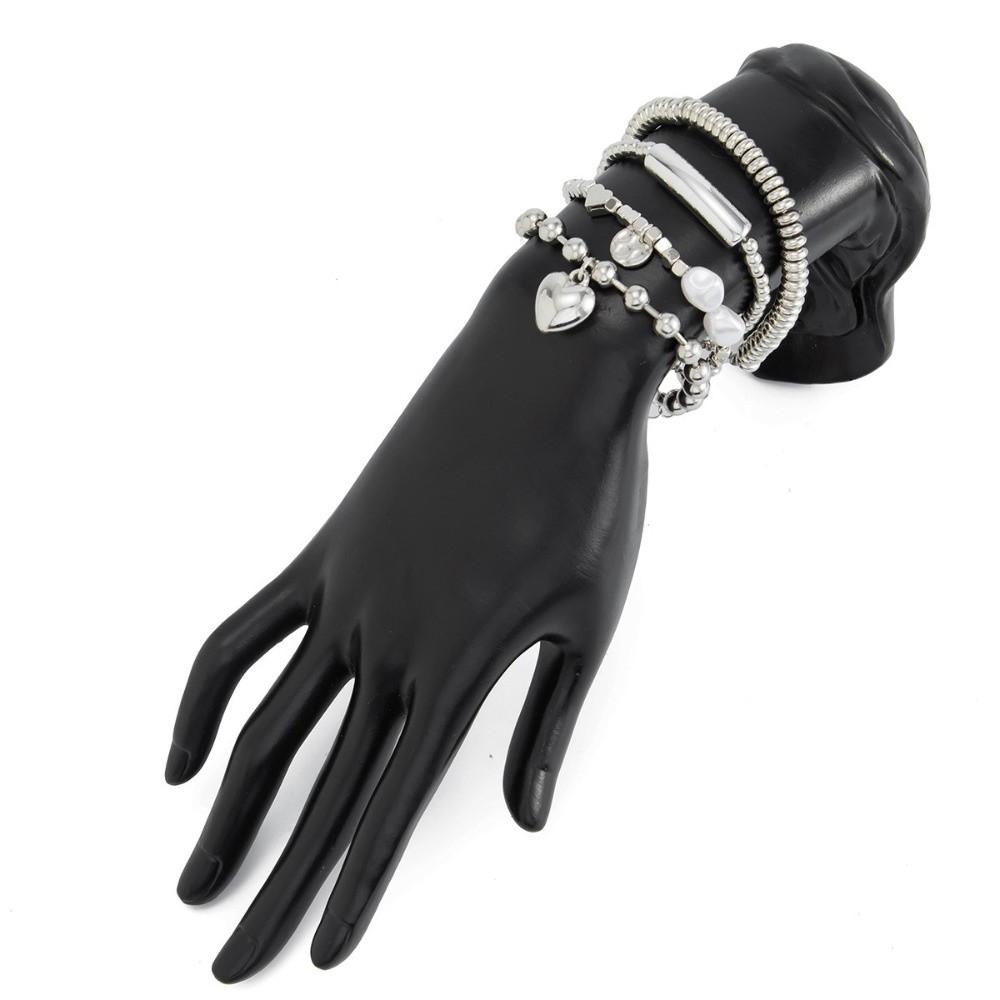 Stackable Imitation Pearl Bracelets Beaded Metal Hand Chain Trendy Heart Pendant Bracelets  Party