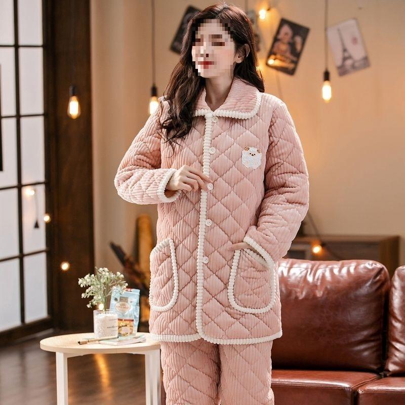 Pajamas women's three-layer thickened winter suit can wear large-size thermal padded loungewear