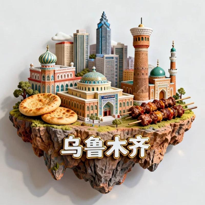 Souvenirs de voyage en Chine Aimants de réfrigérateur du Xinjiang Matériau métallique Wulumuqi Wuxi Shanghai Shenzhen Anji Sanya Qingdao Autocollants de réfrigérateur