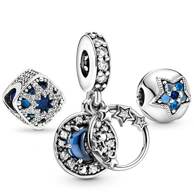 3pcs /Lot Blue Enamel Globe Charms Beads Star Pendant Fit Diy Brand Charm Bracelets Necklaces For Women Fashion Jewelry Making