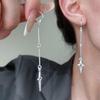 Silver Tone Spike & Black Bead Hoop Earrings, Gothic Punk Rock Rivet Drop Earrings for Women