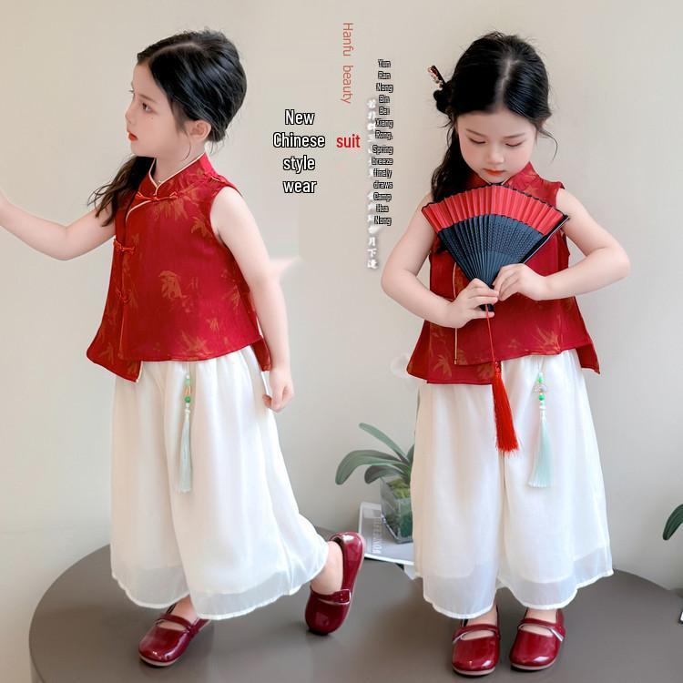 2025 New Summer Chinese-Style Hanfu Qipao Set for Girls