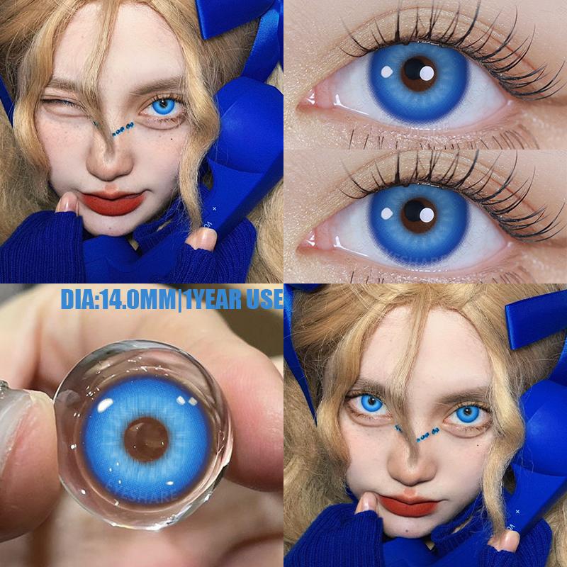 AMARA 2 Stück Halloween Bunte Kontaktlinsen Anime Cosplay Augenlinsen ROT Schwarz Rote Linsen Kontaktlinsen Kosmetik für Augen