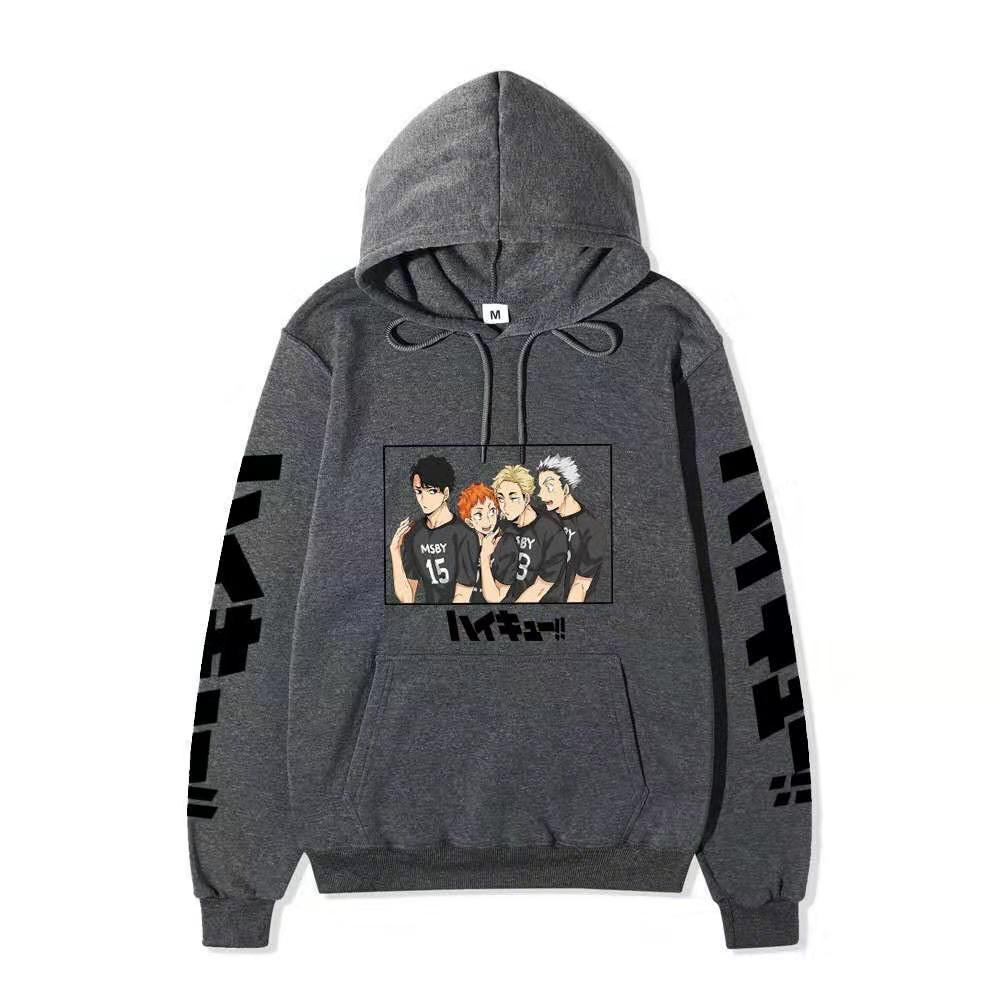 Haikyuu MSBY Black Jackal Anime Character Unisex Fleece Hoodie Vertical Japanese Letter Sleeve Volleyball Long Sleeve Pullover Sweatshirt