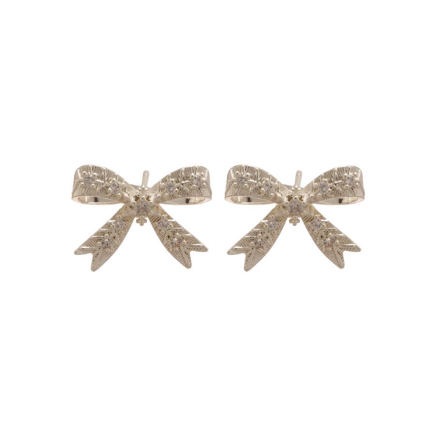 Elegant Silver Bowknot Zircon Stud Earrings for Women – Light Luxury & Versatile Design