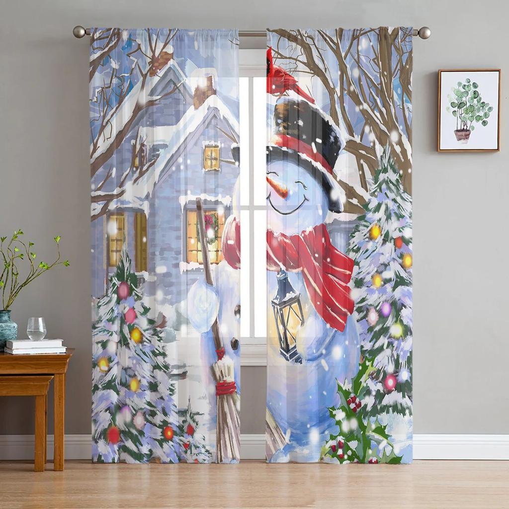 Jul Snögubbe present Skira Gardiner för vardagsrum Sovrum Heminredning Chiffong Voile Julgardiner