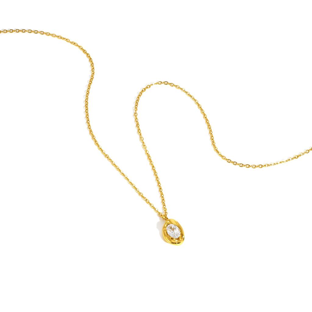 Oval White Zircon Pendant Necklace Earrings for Women,Gold Color Stainless Steel Necklaces,Exquisite Jewelry Gifts