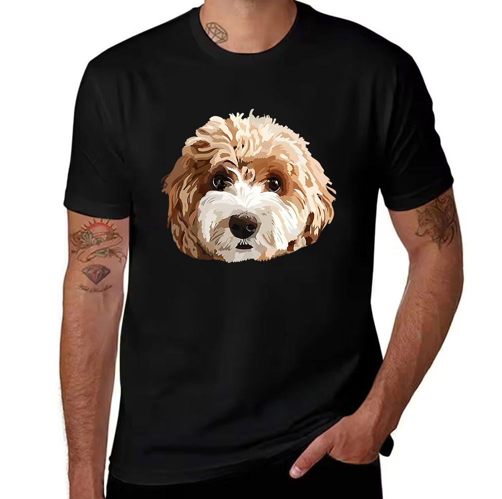 Mens Cotton TShirt Cute Fluffy Brown White Puppy Print Casual Crew Neck Short Sleeve Tee for Dog Lovers