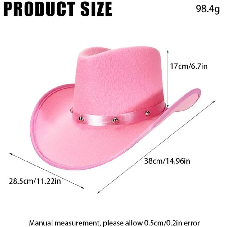 Breathable Cowboy Hats Studs Adjustable Ribbon Band White Pink Color Western Theme Party Outdoor