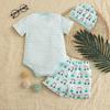 2026 Summer Baby Golf Outfit: Striped Short-Sleeve Bodysuit, Shorts & Hat Set