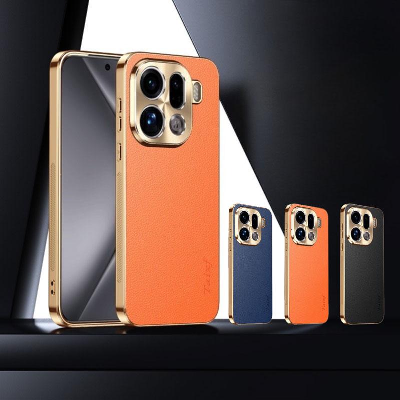 PU Leather Texture Lichee Pattern Plating Shockproof Cover For Oppo Find X9 X9Pro Lens Protection Case Soft Frame Bumper Shell