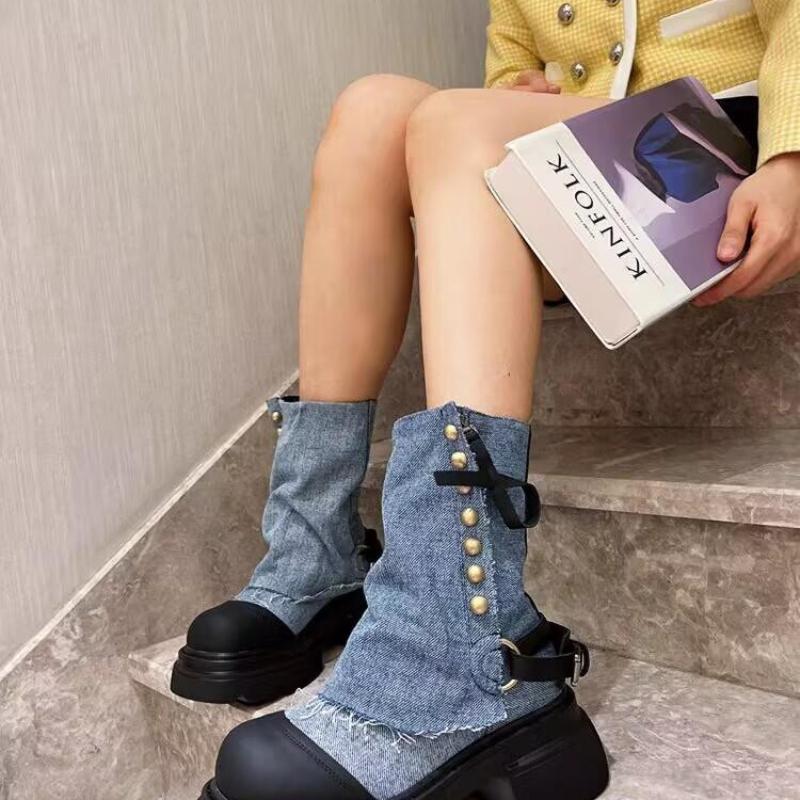 Ankle Boots Riveted Spice Girl Style Fake Two Pile Pile Boots Platform Elevation Little Boots Girl