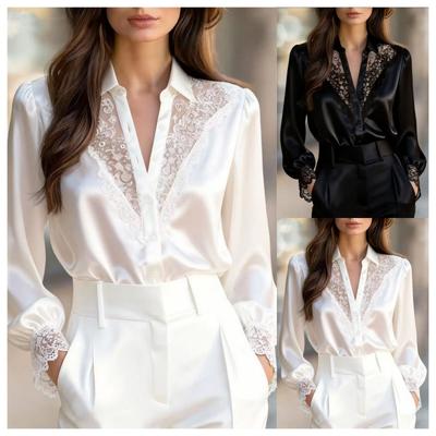 2025 Spring and Autumn Design Niche Lace V-neck Puff Sleeve Top Shirt for Women