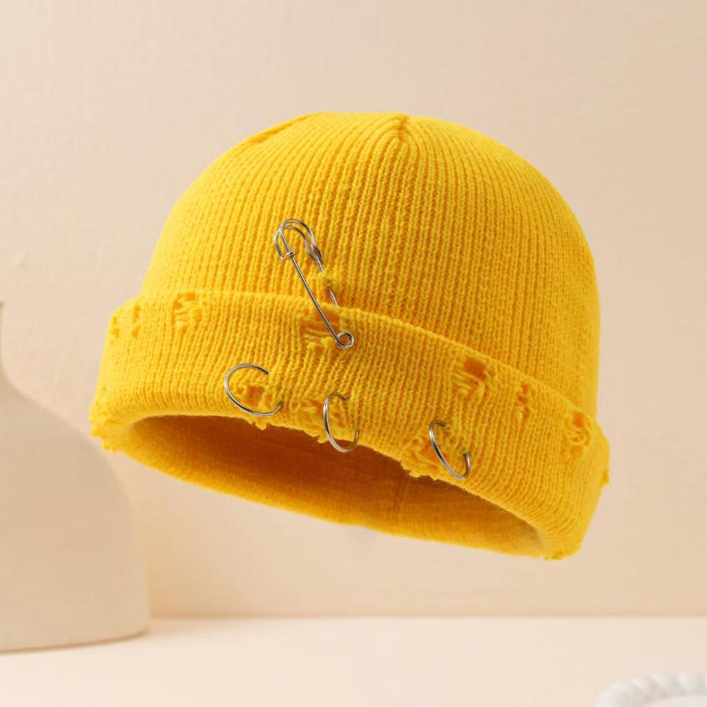 European and American Fashion Hole Knitted Wool Hat Autumn and Winter Retro Big Head Circumference Dome Cold Hat Men's and Women's Ear Protec