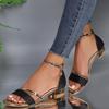 Women Sandals Heels Casual Shoes Women's Open Toe Summer Gold Shoes Square Female Ankle Strap Low Heels Footwear Woman