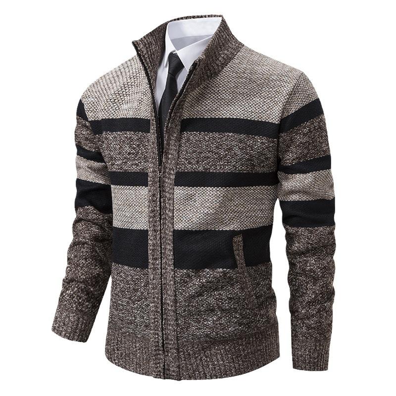 Winter Men's Zipper Stand-up Collar Trend Fleece Thickened Knitted Sweater Men's Cardigan Thickened Autumn Clothes