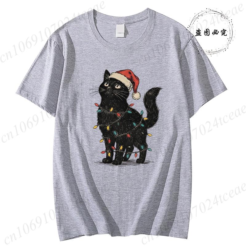 Unisexs Holiday Shirt TShirts Cute Cat Christmas Prints Graphic Tees Comfortable Personality Street Tops Fashion Unisex Clothes