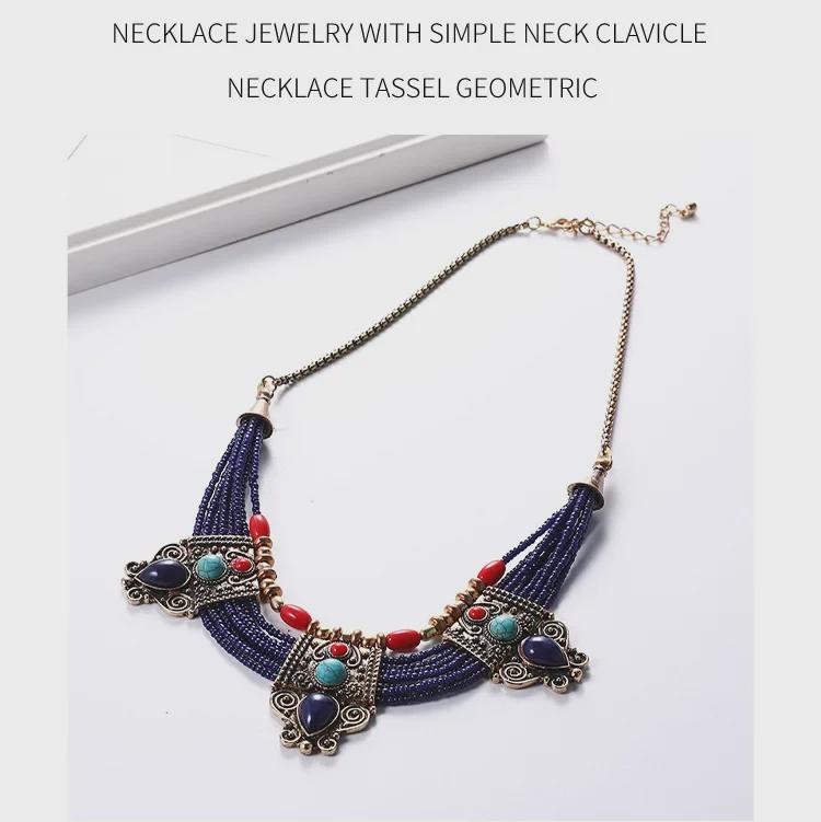 Boheemse meerlaagse retro kralenketting met etnische hanger