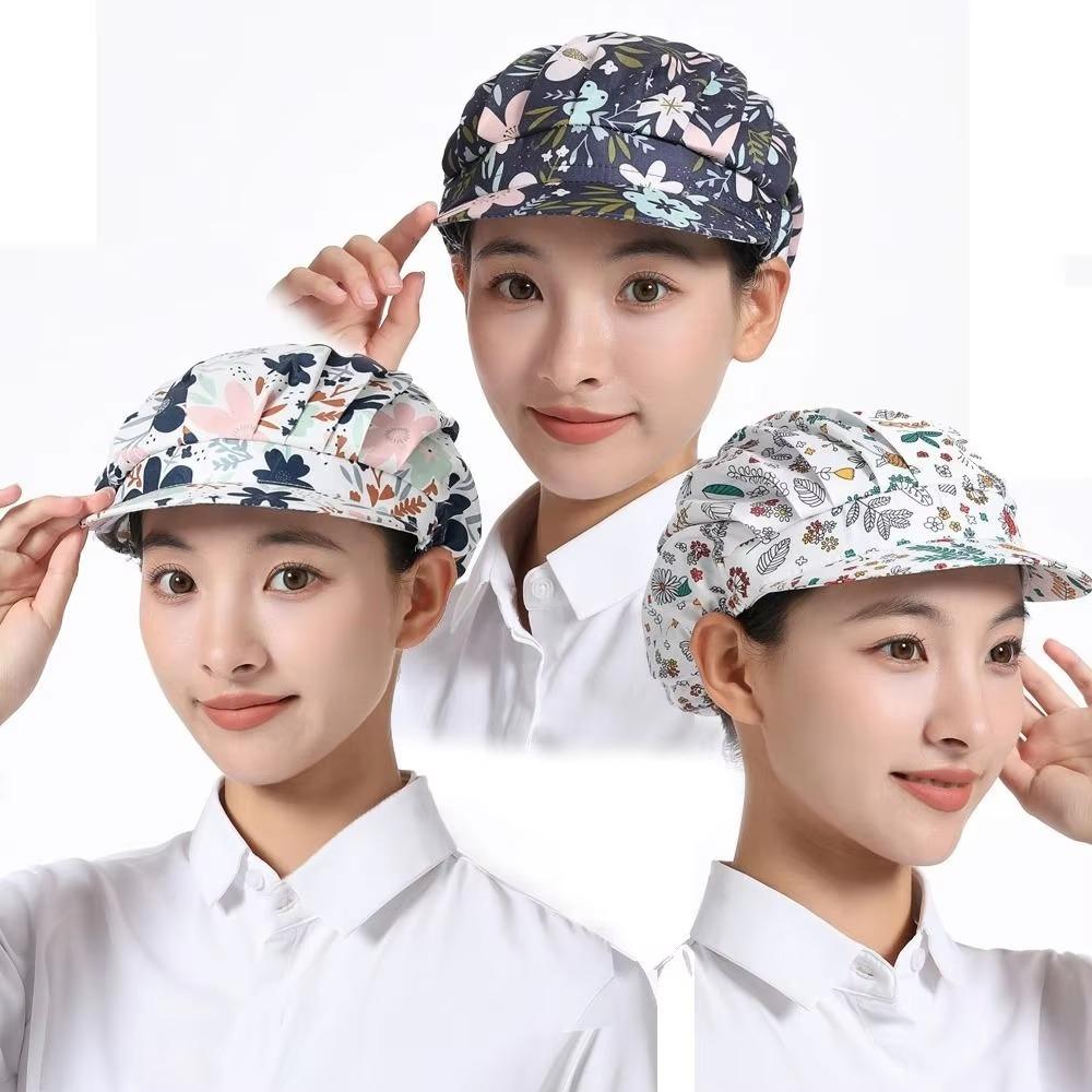 Dust Proof Chef Hat Flower Printed Sanitary Cap New Work Cap  Hotel Restaurant