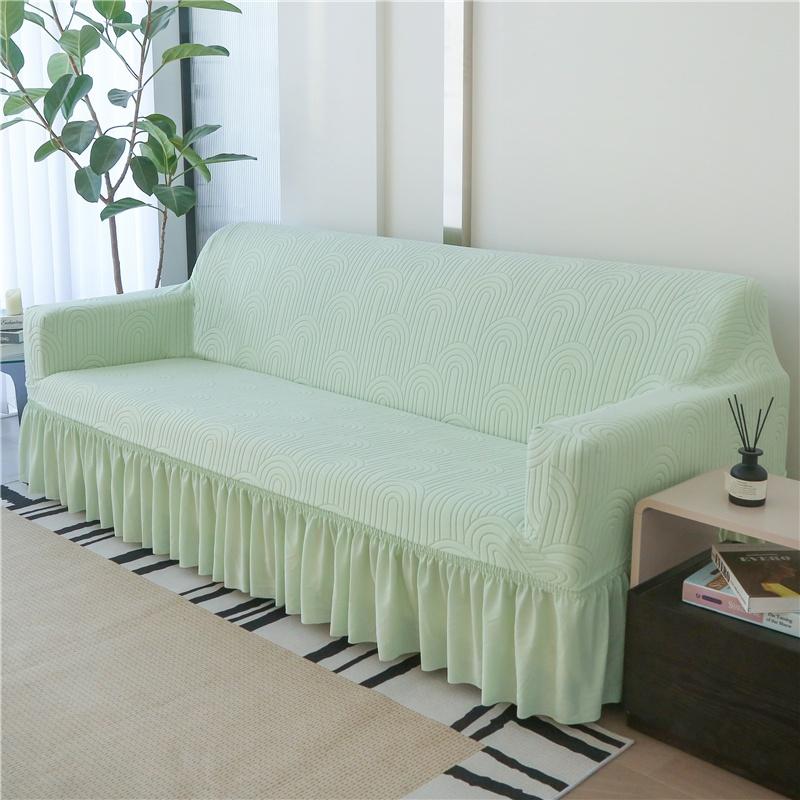 1/2/3/4 Seater Elastic Sofa Cover With Skirt Solid Color Thick Jacquard Sofa Protective Cover For Living Room