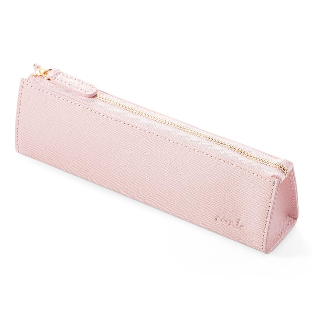 Corale Leather Pencil Case for Genuine Pencil Zipper Women, Triangle, Simple, Stylish, Leather, Case, (Sakura Pink)