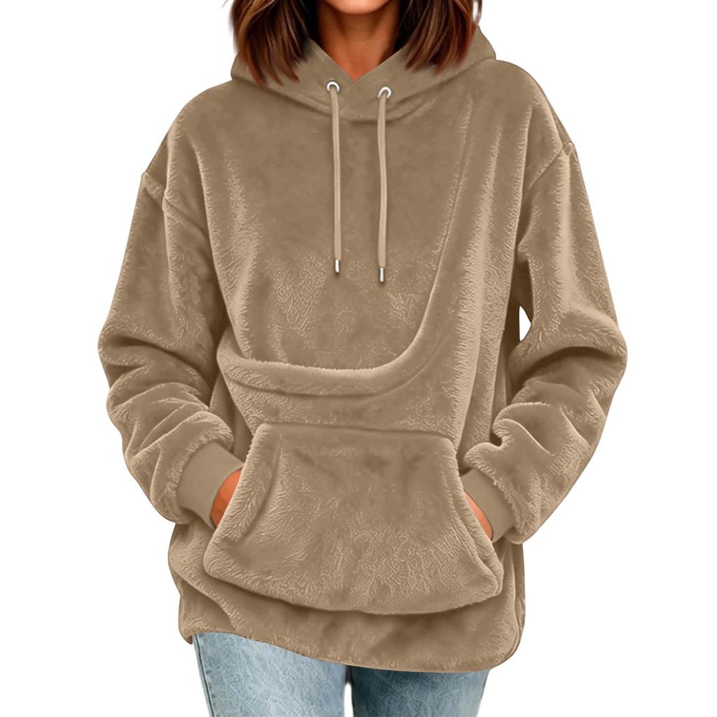 Women's Casual Color Hoodie - Loose Fit Plush Pullover Sweatshirt for Everyday Wear