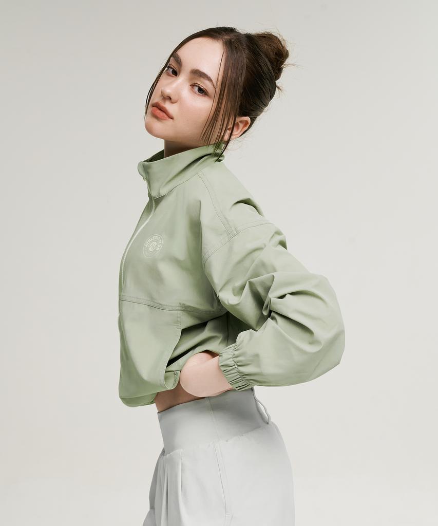 Leijibi Cool Touch Airlight Crop Loose Fit Women'S Zip-Up Rash Guard Olive