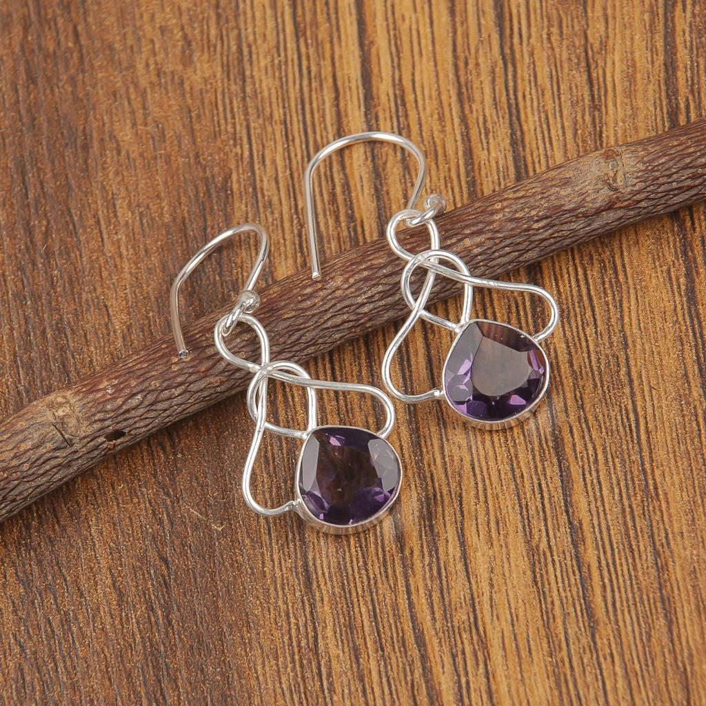 Amethyst Gemstone 925 Sterling Silver Handmade Jewelry Drop/Dangle Earrings 1.50" For Anniversary Gift EE-2-1