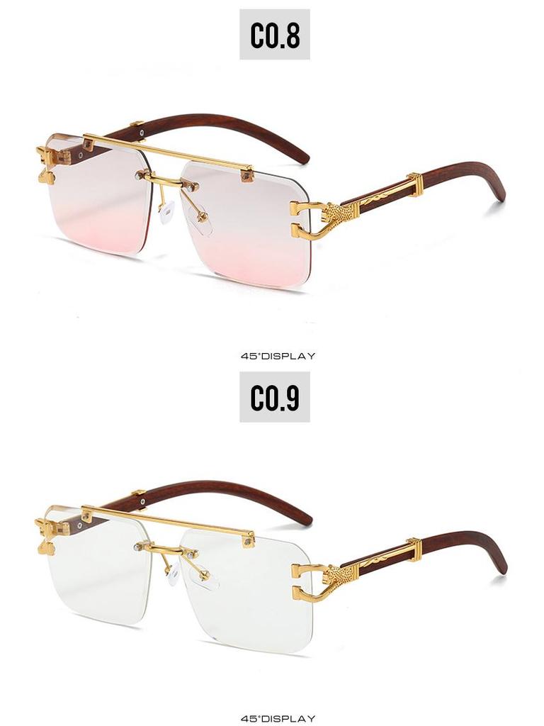 Nowe okulary przeciwsłoneczne kwadratowe bezramkowe z podwójnym mostkiem - Unisex Moda Europejska i Amerykańska Wzór Leopard