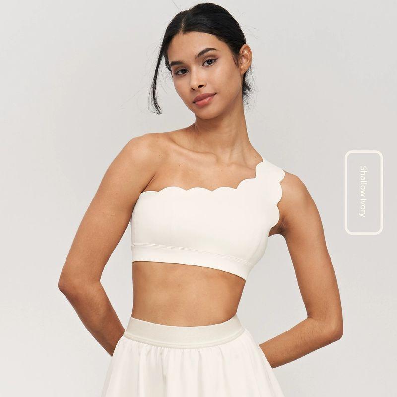 

Sexy Lace One Shoulder Sports Bra Women s Quick-Drying High Elastic Gather Shockproof Yoga Jacket Workout Underwear Beauty Back Dance 8/L Light ivory Light lvory